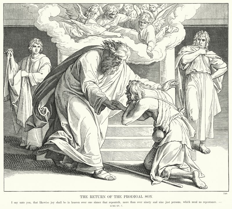 Den förlorade sonens återkomst (gravyr) av Julius (after) Schnorr von Carolsfeld