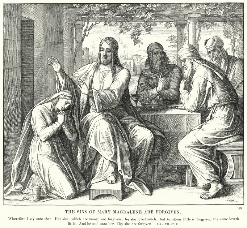 Maria Magdalenas synder är förlåtna (gravyr) av Julius (after) Schnorr von Carolsfeld