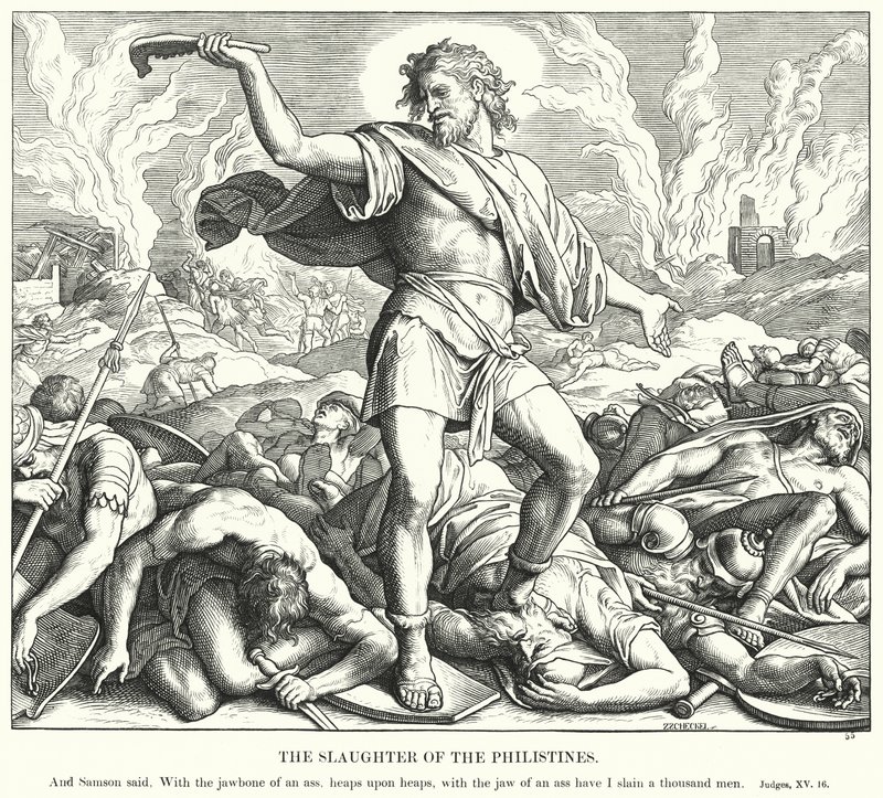 Slakten av filistéerna (gravyr) av Julius (after) Schnorr von Carolsfeld