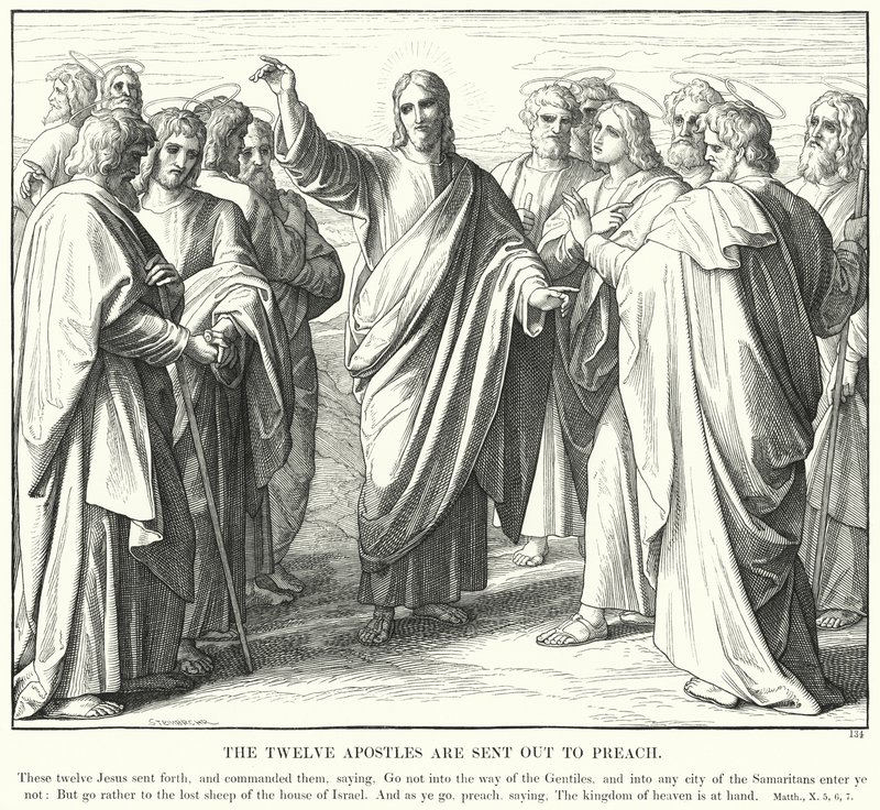 De tolv apostlarna skickas ut för att predika (gravyr) av Julius (after) Schnorr von Carolsfeld