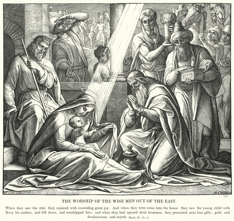 Dyrkandet av de vise männen från östern (gravyr) av Julius (after) Schnorr von Carolsfeld