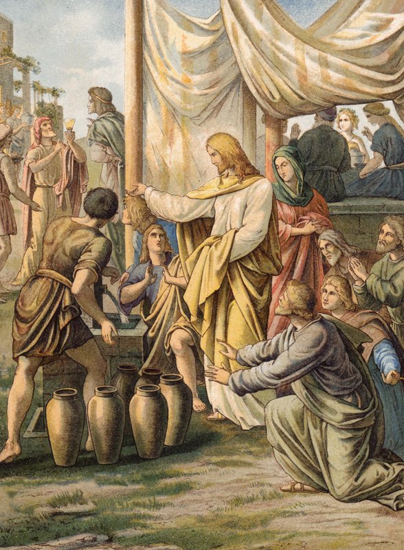 Bröllopet i Kana (färglitografi) av Julius (after) Schnorr von Carolsfeld