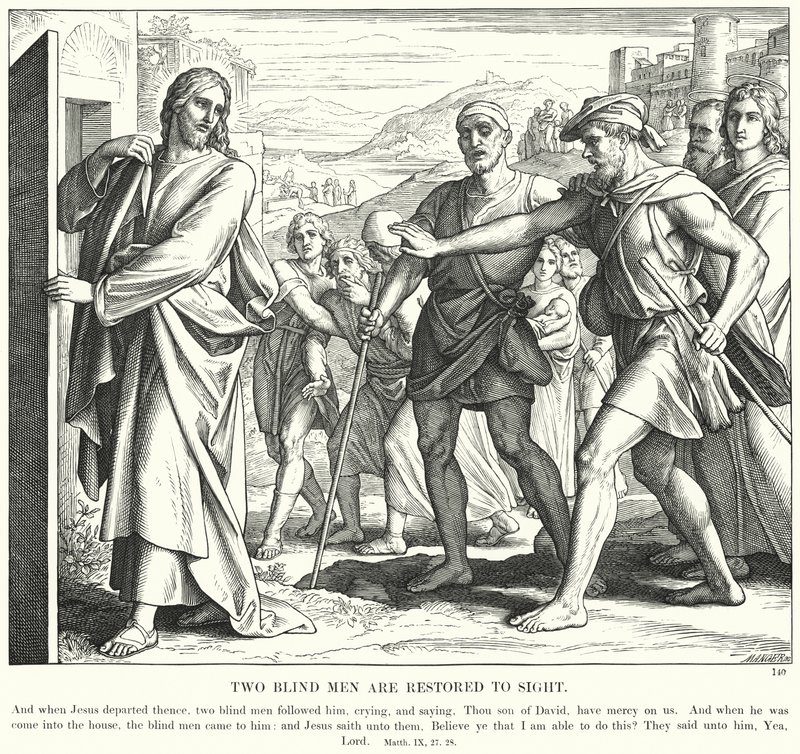 Två blinda män återställs till synen (gravyr) av Julius (after) Schnorr von Carolsfeld
