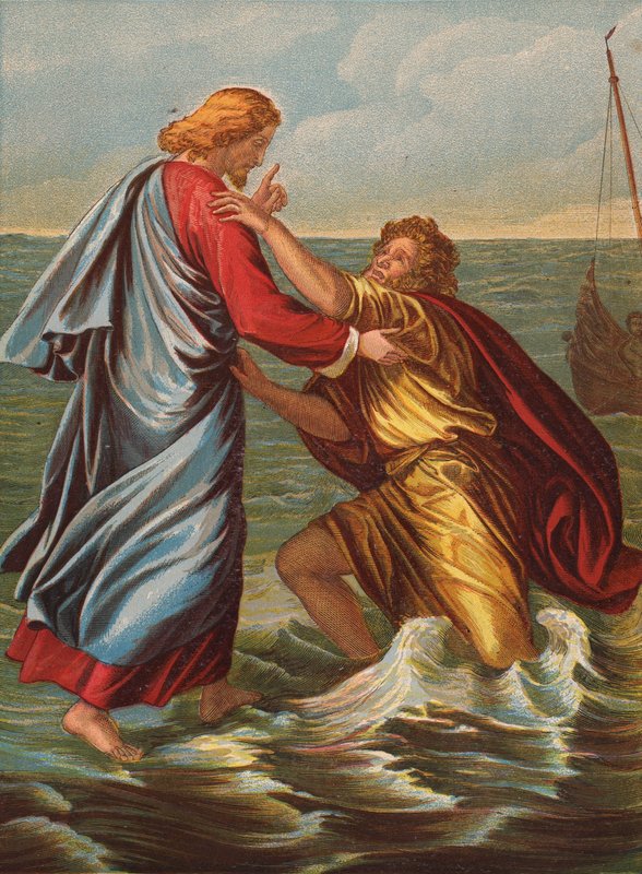 Petrus går på havet (färglitografi) av Julius Schnorr von Carolsfeld