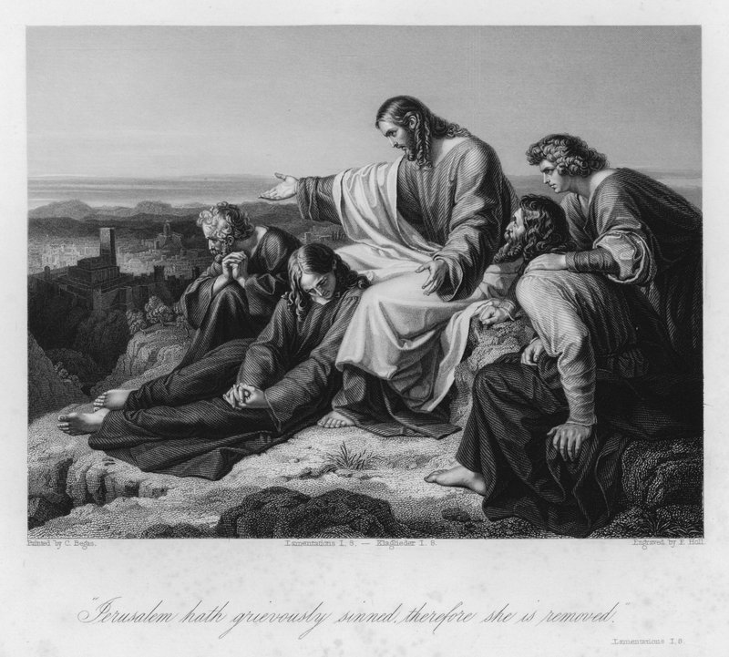 Kristus förutsäger Jerusalems fall, Klagovisor I, 8 (gravyr) av Karl Joseph (after) Begas