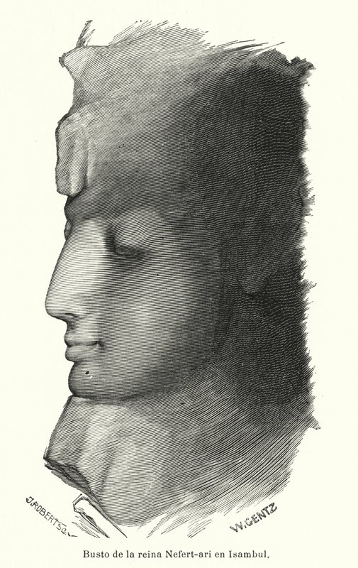 Byst av den forntida egyptiska drottningen Nefertari, fru till Ramesses den store, Abu Simbel (litho) av Karl Wilhelm Gentz