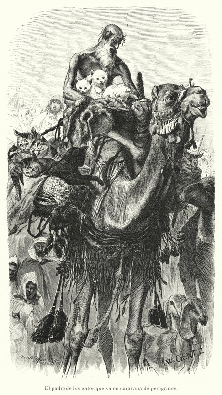 Väktare av katter som reser med en karavan av pilgrimer (litho) av Karl Wilhelm Gentz