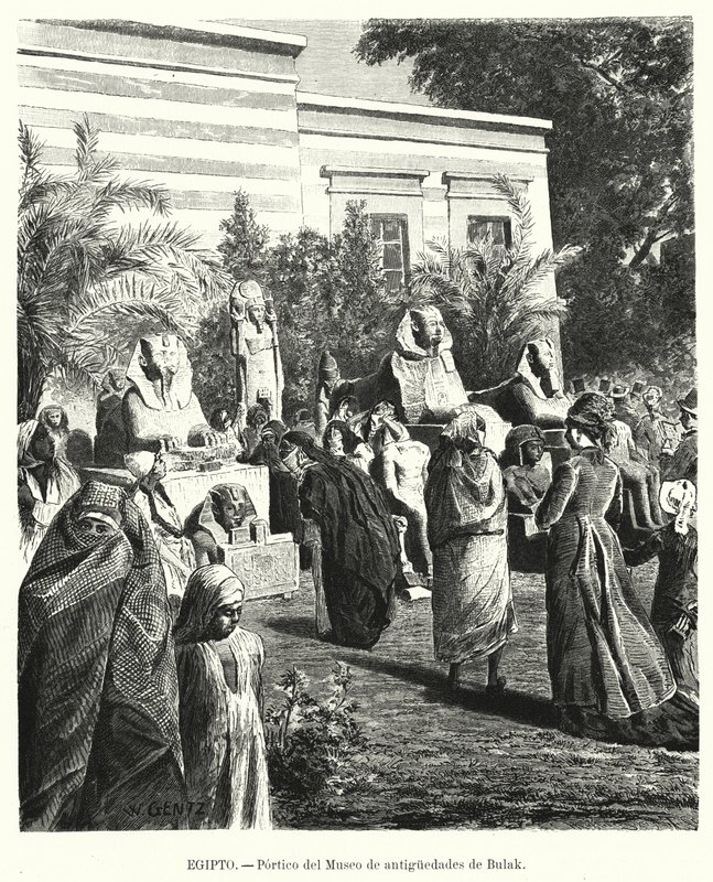 Portik av Egyptiska antikvitetsmuseet, Bulaq, Kairo, Egypten (litho) av Karl Wilhelm Gentz