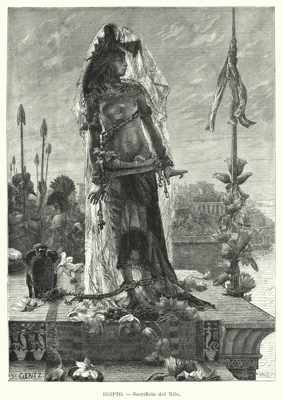 Offer av en jungfru till floden Nilen i det gamla Egypten (litho) av Karl Wilhelm Gentz