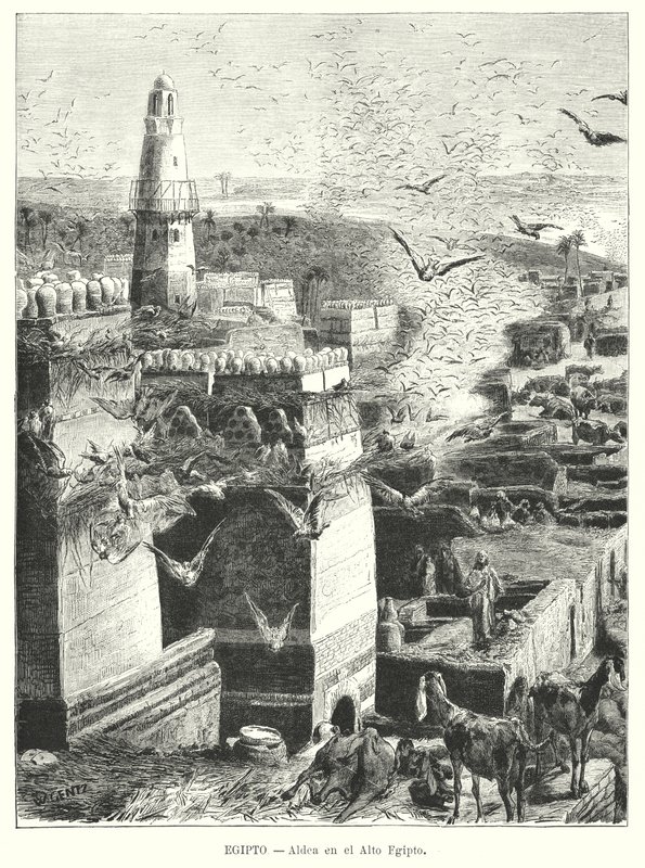 By i övre Egypten (litho) av Karl Wilhelm Gentz
