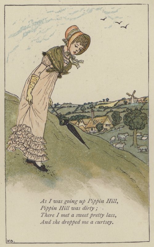 När jag skulle uppför Pippin Hill (färg litho) av Kate (after) Greenaway