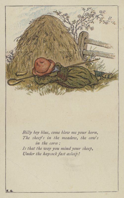 Billy boy blå, kom blås mig i ditt horn (färg litho) av Kate (after) Greenaway