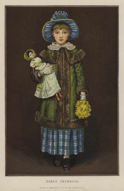 Tidig Primrose (färg litho) av Kate (after) Greenaway