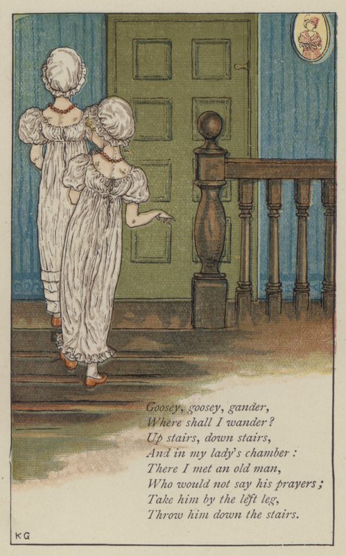 Goosey, goosey, gander (färg litho) av Kate (after) Greenaway