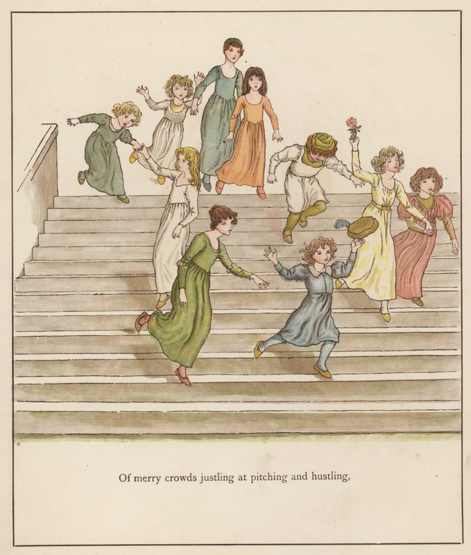 Kate Greenaway-illustration för The Pied Piper of Hamelin av Robert Browning (lito i färg) av Kate (after) Greenaway