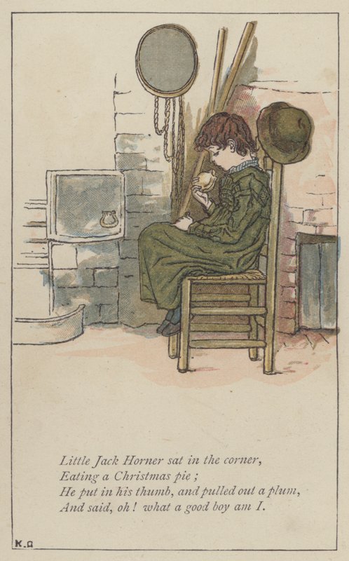 Lilla Jack Horner satt i hörnet (färg litho) av Kate (after) Greenaway