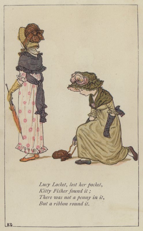 Lucy Locket, tappade sin ficka (färg litho) av Kate (after) Greenaway