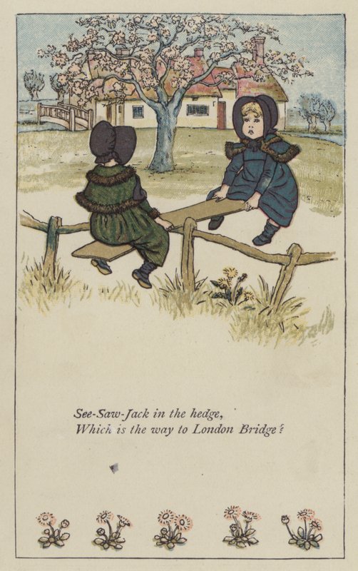 See-saw-Jack i häcken (färg litho) av Kate (after) Greenaway
