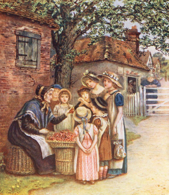 Körsbärskvinnan (färglitografi) av Kate (after) Greenaway