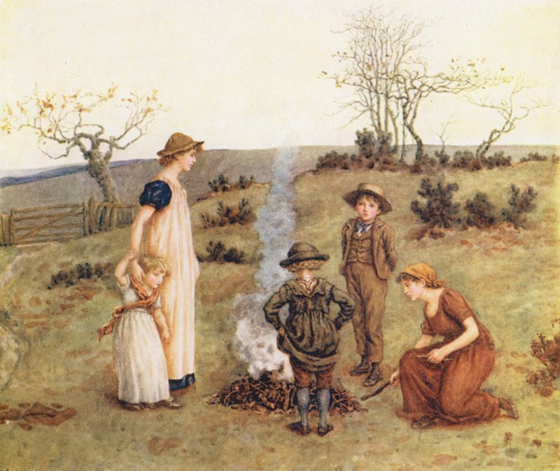 Stick Fire (färglitografi) av Kate (after) Greenaway