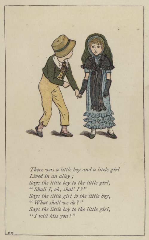 Det var en liten pojke och en liten flicka (färg litho) av Kate (after) Greenaway