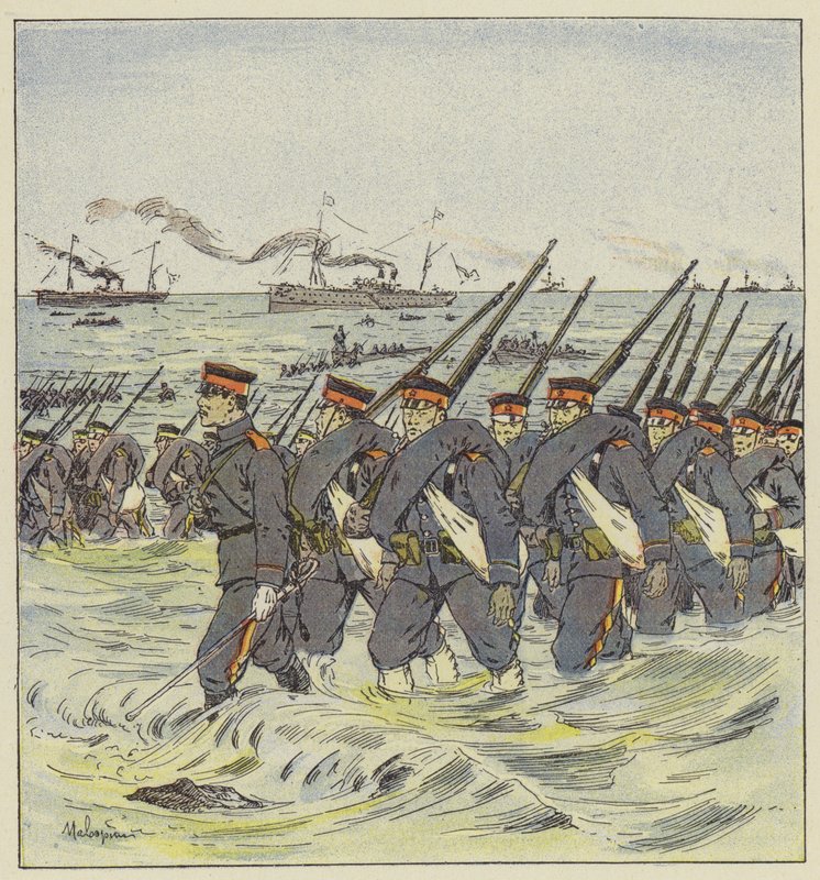 Landstigning av det japanska infanteriet vid Pi-Tse-Ouo av L. Malespine