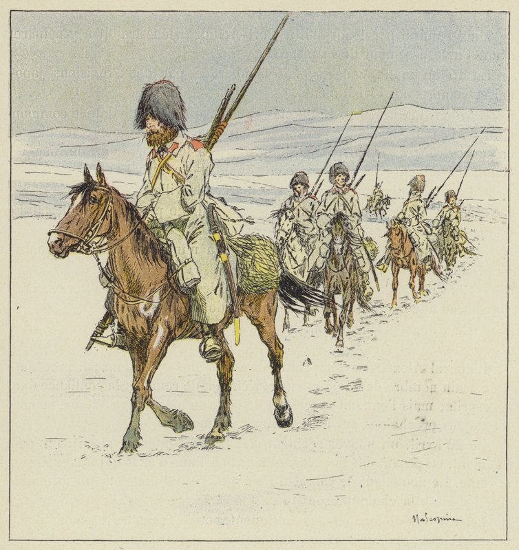 Kosackerna korsar Yalu av L. Malespine
