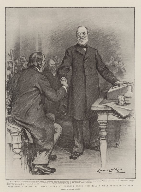 Professor Virchow och Lord Lister på Charing Cross Hospital, en välförtjänt hyllning av Lance Calkin