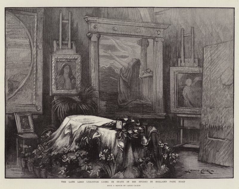 The Late Lord Leighton ligger i staten i sin studio i Holland Park Road av Lance Calkin