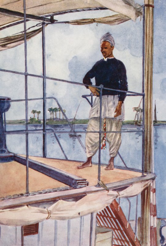Människor i Egypten: Nilseglare, Bahari (färglitografi) av Lance Thackeray