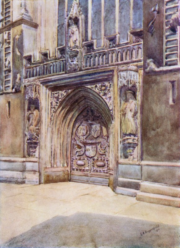 Bath Abbey, West Door (färg litho) av Laura Annie Happerfield