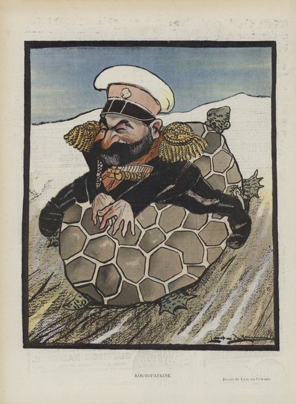 Aleksey Kuropatkin, Rysslands krigsminister. Illustration för Le Rire (färg litho) av Leal de Camara