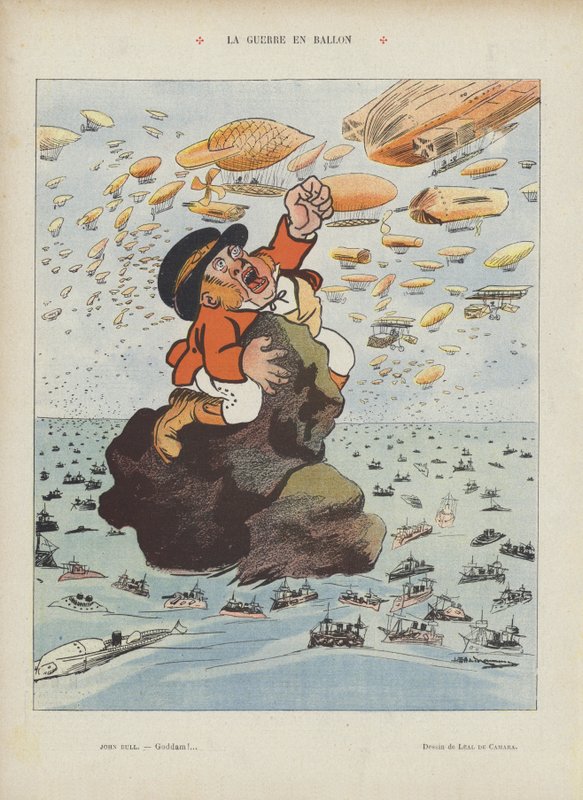 Krigsballonger. Illustration för Le Rire (färg litho) av Leal de Camara