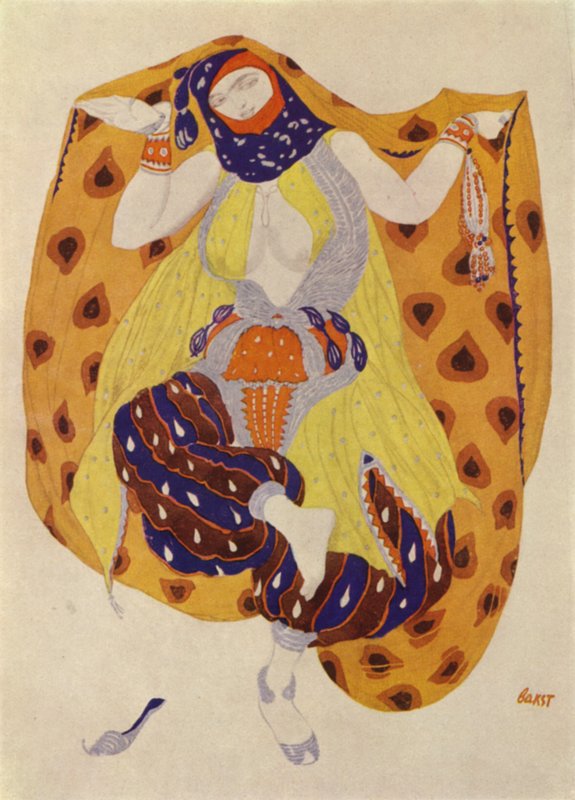 Odalisque, kostymdesign av Leon Bakst för en Ballets Russes-produktion av Scheherazade (färg litho) av Leon (after) Bakst