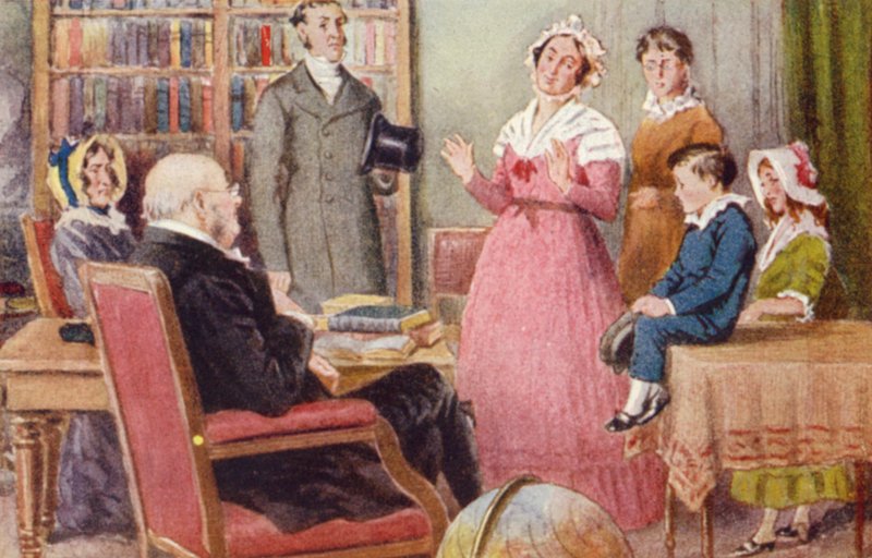 Illustration för berättelsen om lilla Dombey av Leonard Skeats