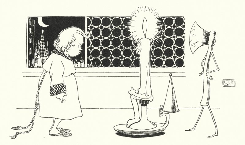 Här kommer ett ljus för att tända dig till sängen (gravyr) av Leonard Leslie Brooke