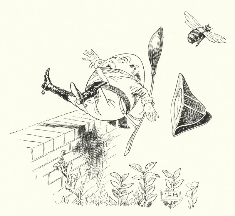 Humpty Dumpty satt på en vägg (gravyr) av Leonard Leslie Brooke