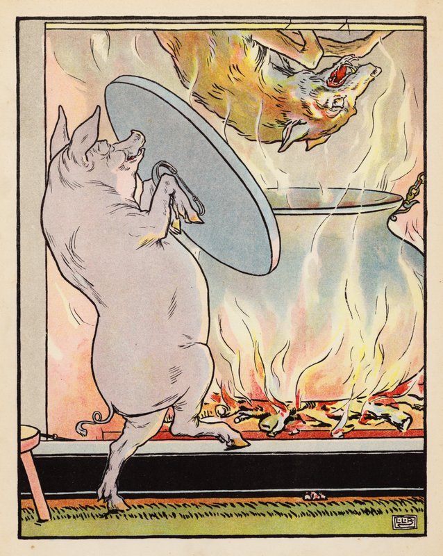Illustration till De tre små grisarna (färglitografi) av Leonard Leslie Brooke