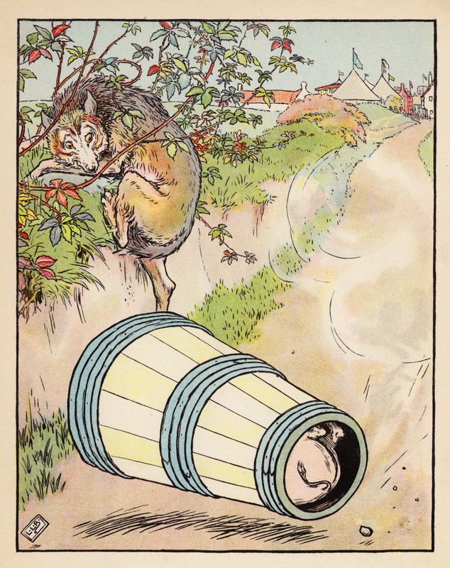 Illustration till De tre små grisarna (färglitografi) av Leonard Leslie Brooke