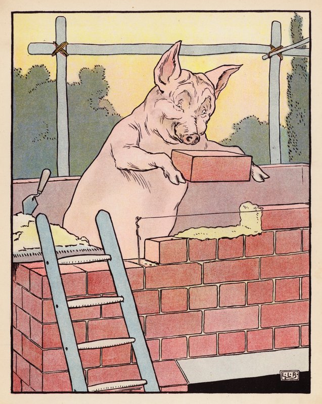 Illustration till De tre små grisarna (färglitografi) av Leonard Leslie Brooke