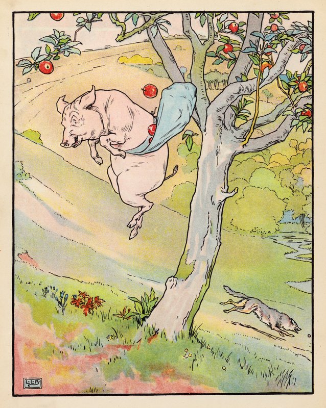Illustration till De tre små grisarna (färglitografi) av Leonard Leslie Brooke