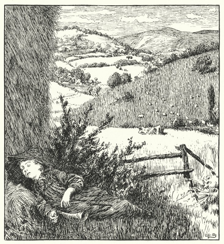 Liten pojke blå, kom, spräng ditt horn (gravyr) av Leonard Leslie Brooke