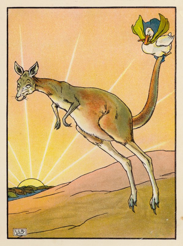 Dunk och känguru (färglitografi) av Leonard Leslie Brooke