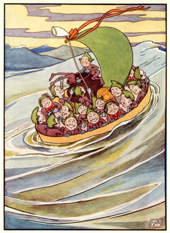 The Jumblies (färg litho) av Leonard Leslie Brooke