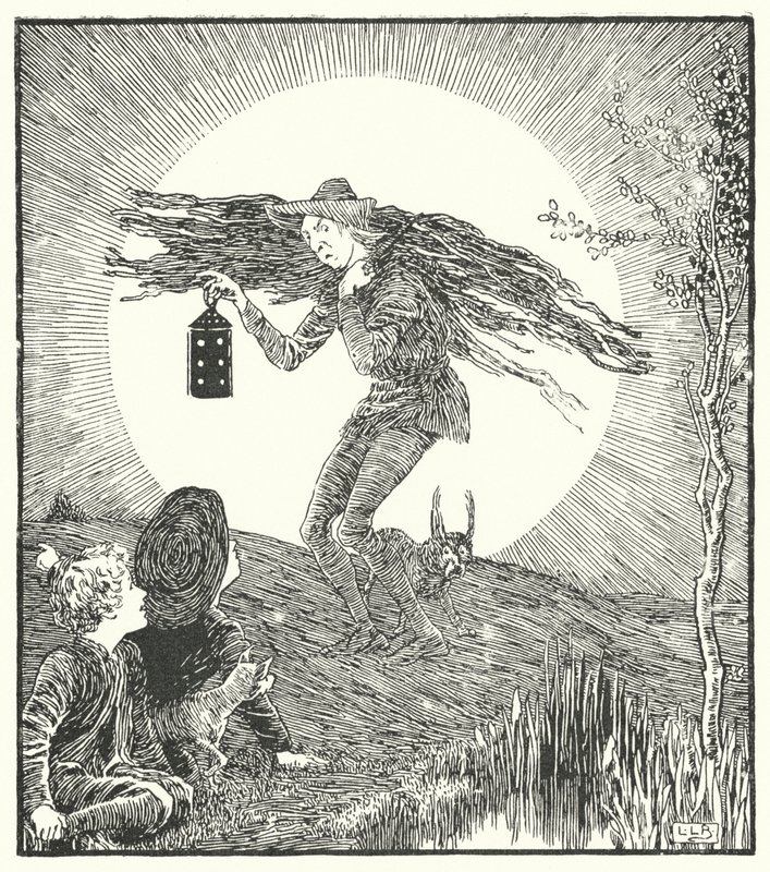 Mannen i månen, ramlade ner (gravyr) av Leonard Leslie Brooke