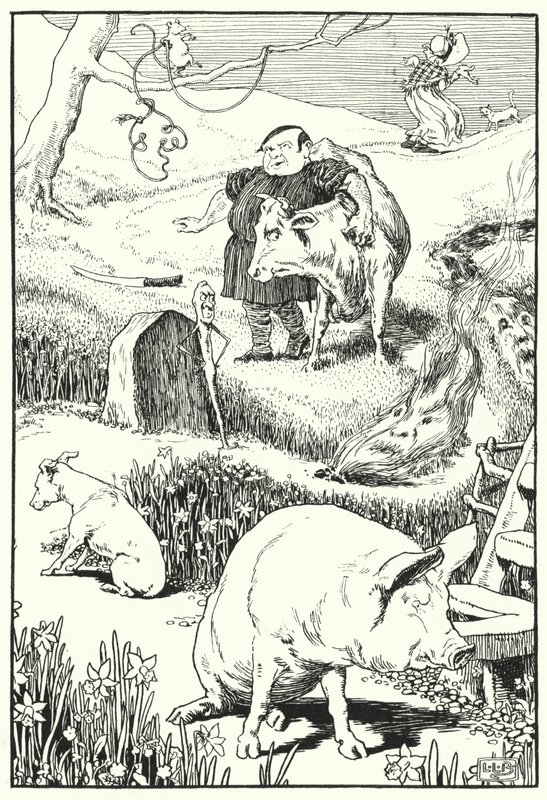 Den gamla kvinnan och hennes gris (gravyr) av Leonard Leslie Brooke