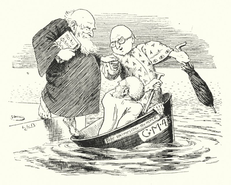 Tre vise män från Gotham, gick till havet i en skål (gravyr) av Leonard Leslie Brooke