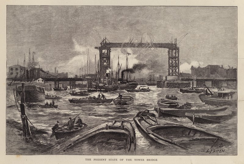 Tower Bridge under uppbyggnad, London av Leonard Patten
