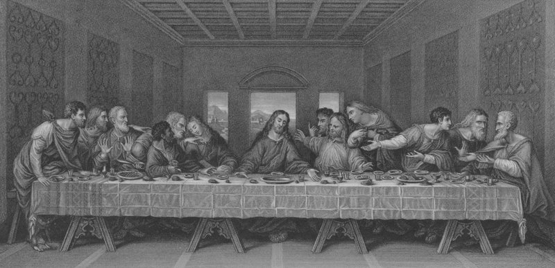Den sista måltiden, Matteus 26, vers 17-30 av Leonardo da after Vinci