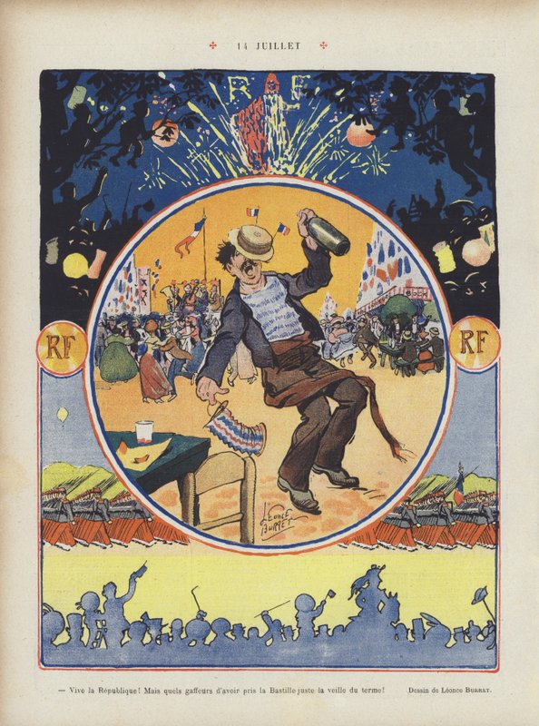 14 juli. Illustration för Le Rire av Leonce Burret